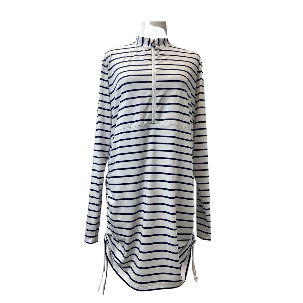 Banana Boat Swim Dress Womens M White Striped UPF 50+ Cover Up Beach